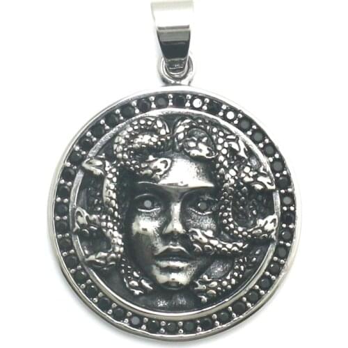 Unisex 316L Stainless Steel Cool Punk Gothic Black Stone Medusa Snake King Skull Pendant