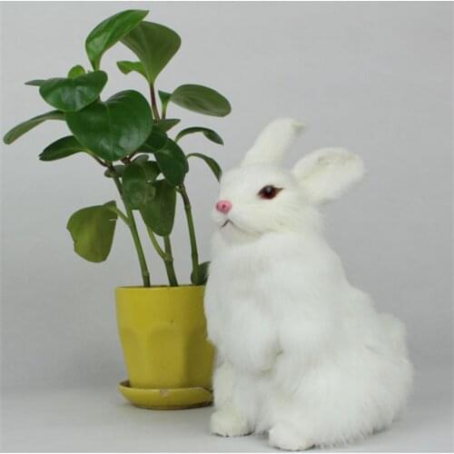 Mini Realistic Cute White Plush Rabbits Fur Lifelike Animal Easter Bunny Simulation Rabbit Toy Model Birthday