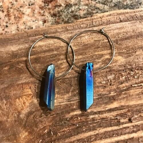 Blue Aura quartz hoops earrings fashion novelty fashion beautiful women gift new 2020 gift unique Girl friend jewelry pendant