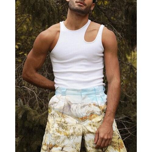 Mens Sports Summer Fitness Sleeveless Bottoming Shirt Solid Color Cut-out Sling Skinny Tank Top M-3XL