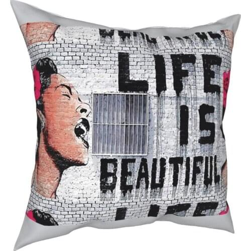 Life Is Beautiful Banksy Graffiti Throw Pillow Cover Throw Pillow Custom Pillowcase
