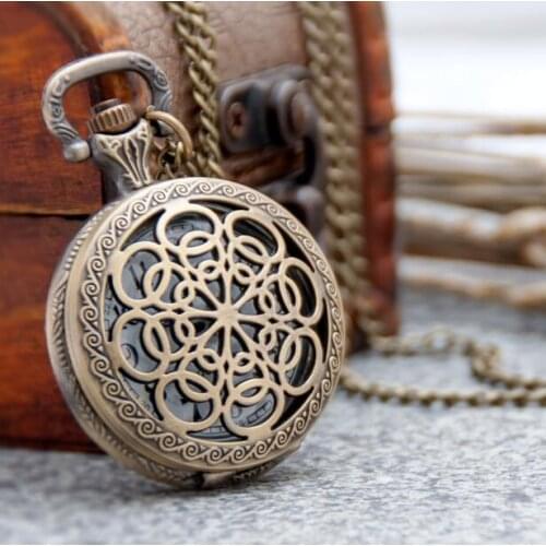 New Fashion quartz flowers pendant Hollow out woman gift pocket watch chain