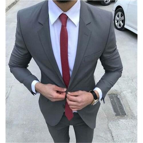 New Arrival Gray Slim Fit Men Suit Tuxedos Masculino 2 Pieces (Jacket + Pants + Tie) Best Man Suit Latest Style