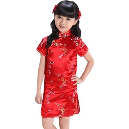 Shanghai Story Baby Girls Chinese Style Qipao Dress Brand Flower Print Cheongsam for Girls Kids Performance Costume Satin Dress