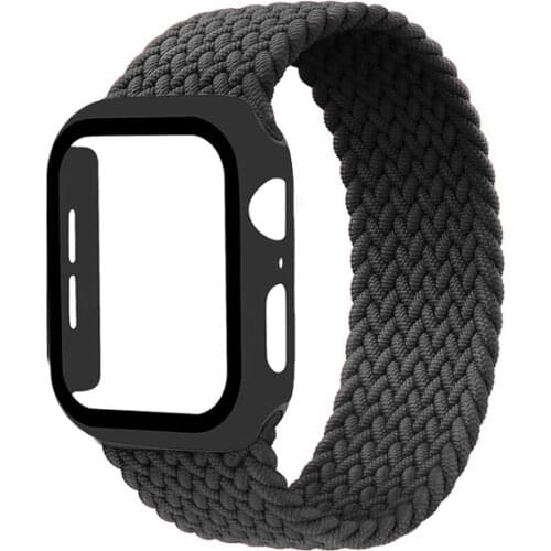 Braided Solo Loop Band For Apple Watch strap 44mm 40mm 42mm 38mm Elastic Nylon bracelet+PC Case iWatch series 6 5 4 3 se strap