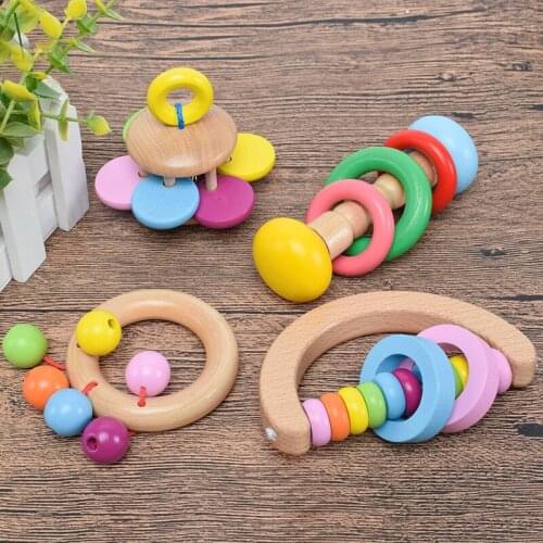 1PC Kid Wooden Bell Rattles Speelgoed Baby Toy Handbell Musical Educational Instrument Toddlers Rattle Handle Children Gift Toy