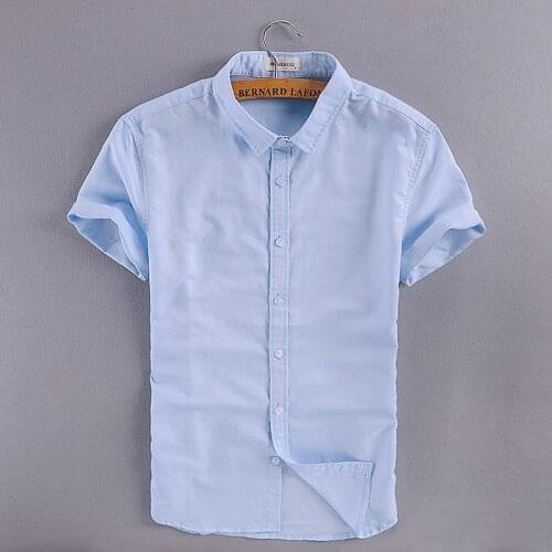 Italy Brand Linen Shirt Men Solid Short Sleeve Square Collar Cotton Men Shirt Casual Business Shirts Mens Fashion Chemise Homme