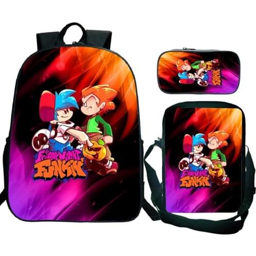 Friday Night Funkin Backpack 3 Pieces/set Girls Cartoon School Bags Boys Pencil Case Unisex Crossbody Bags Kids Anime Knapsack