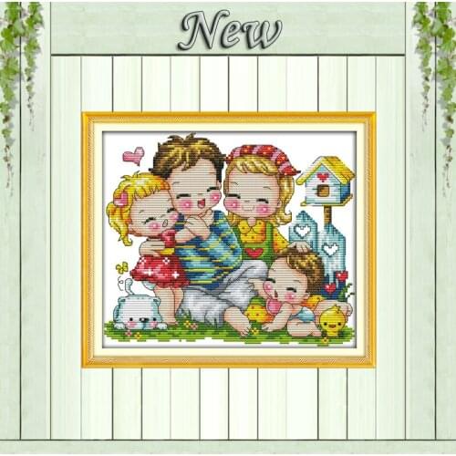A happy family love cartoon angel paintings counted printed on canvas DMC 11CT 14CT kits Cross Stitch embroidery needlework Sets