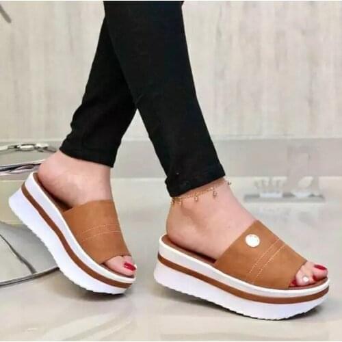 Thick Platform Wedges Summer Slippers Women Pu Leather Height Increasing Open Toe Casual Fashion Leisure Shoes Female Ladies