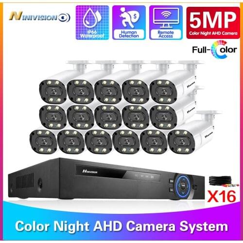 NINIVISION 5MP DVR CCTV Camera Security System Kit 5mp 16CH Outdoor Color Night Vision Video Surveillance AHD Dome Camera System