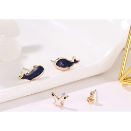 Alloy Stud Earrings Set Cute Whale Dolphin Earrings For Girls Jewelry