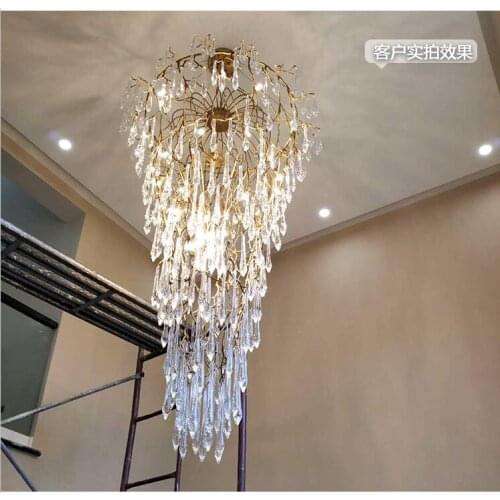 Light luxury post-modern copper branch crystal chandelier French living room dining room lamp American minimalist designer villa