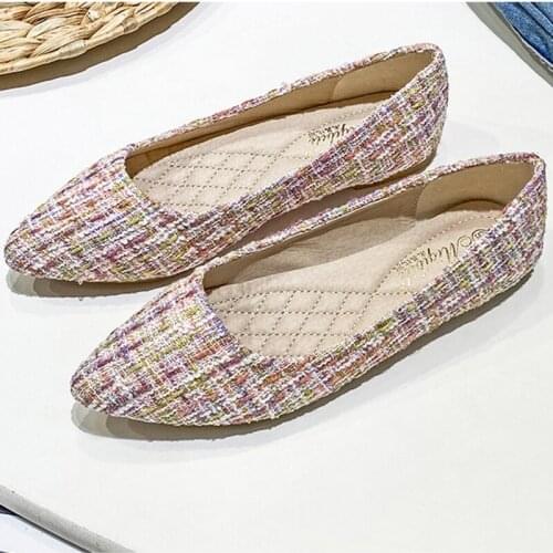 Hemp fabric knitted flats colors block shallow loafers slip on moccasins brief pointed toe pregnant shoes women large size 34-43