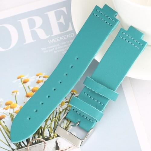 Comfortable Soft Strap with Blue Smooth Stitch Pin Buckle 23MM Replacement Leather Watch Band for Wooden Watch for Women Men