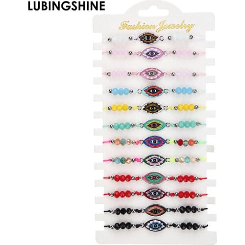 Bohemia Colorful Crystal Beads Bracelet 12Pcs/Set Ethnic Vintage Eye Shape Charm Bracelets for Women Men Handmade Jewelry Gift