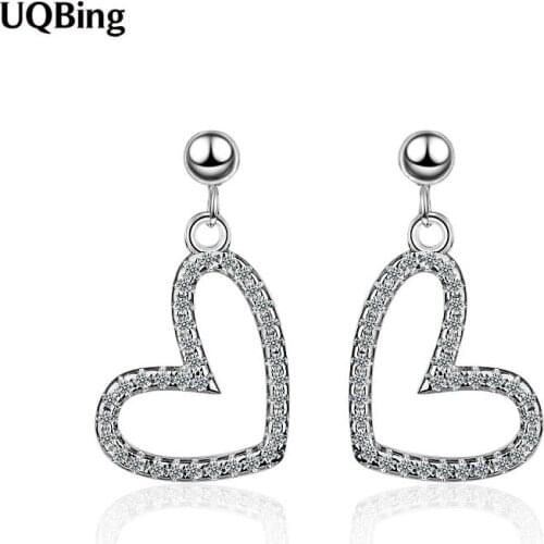 Flash CZ Zircon Heart Shaped Stud Earring For Women 925 Sterling Silver Jewelry Gifts