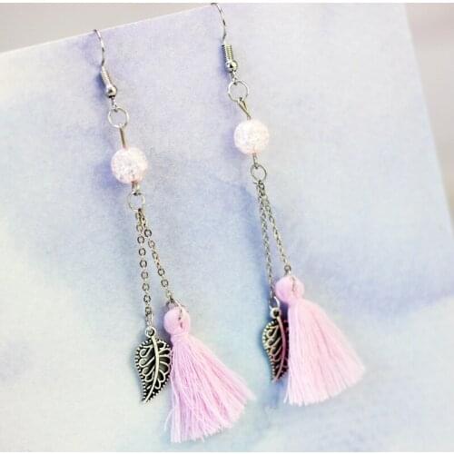 YGLCJ Alloy Leaf Pendant Earrings Blue Pink Statement Pendant Earrings Girl Fashion Trend Fringe Earrings Female Bijoux 2020