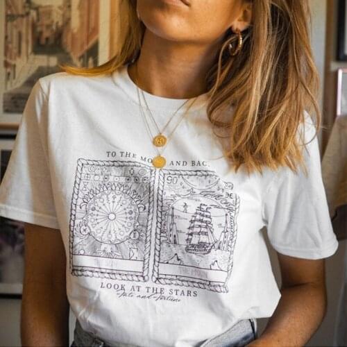 B-TOTO American Retro White Round Neck Niche Printed Short-sleeved T-shirt Tide Ins Female Summer Top 2021