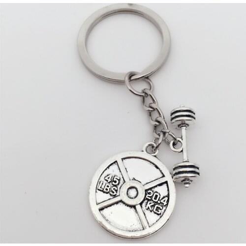 1Pcs 45 WEIGHT PLATE+ BARBELL Key ring Charm Fitness Weightlifting Gym