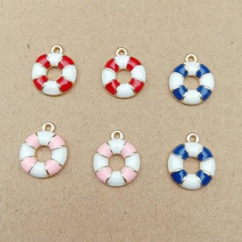 10pcs13*13MM Metal enamel color Life buoy Swimming swim ring charms pendants Alloy earring Jewelry making Accessories ornament
