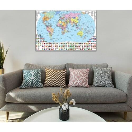 150x100cm Premium Ukrainian Map of The World Non-toxic World Political Map Painting with National Flags Personalized Travel Gift