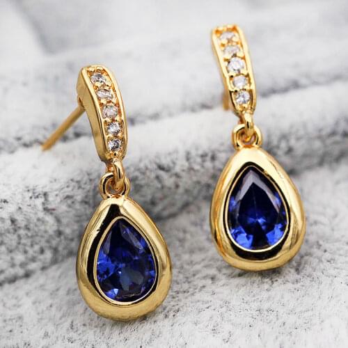 2019 Fashion Jewelry Women Luxury Stud Earrings Navy Blue Water Drop Indian Style Long Earrings Bohe Zircon Earrings OBS2805