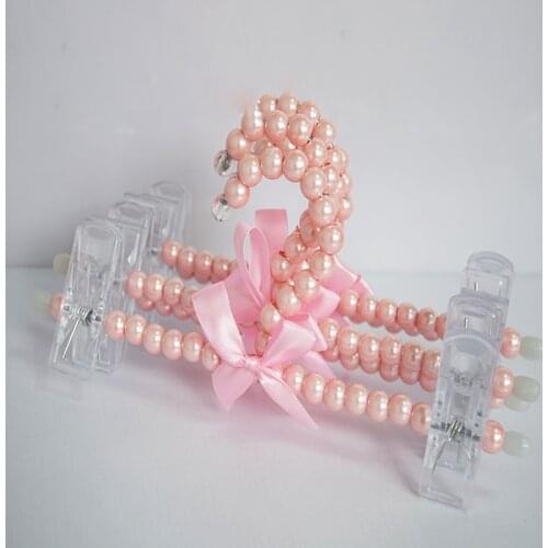 5pcs/lot Baby plastic hanger pink pearl hangers childrens trousers rack anti-skid pants clotheshorse clothes rack