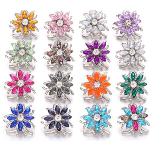 6pcs/lot Snap Button Jewelry Ginger Charms Rhinestone Flower 18MM Metal Snap Buttons Fit 18mm Snap Bracelet Necklace