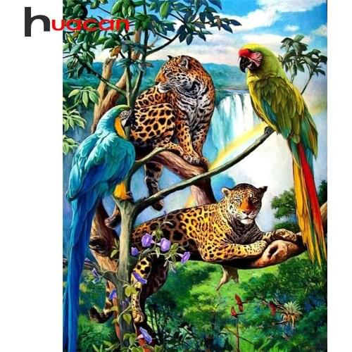 Huacan 5D Diamond Painting New Arrivals Parrot Leopard Diamond Mosaic Embroidery Animals Picture Of Rhinestones Room Decor