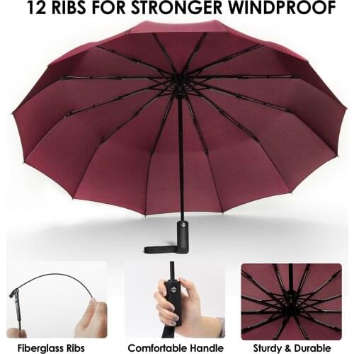 12ribs Automatic folding umbrella Windproof Travel Umbrella Auto Open/Close Folding Portable Umbrella for women/men with 4 color