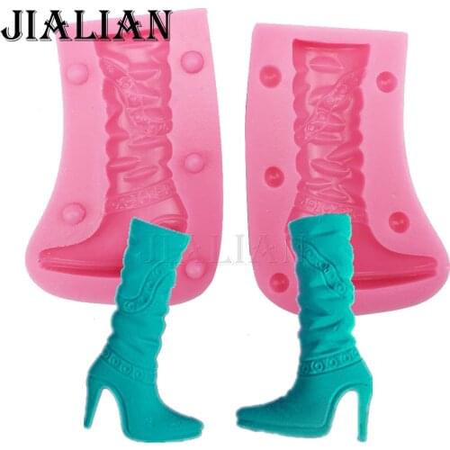 Free shipping boots shoes High heels chocolate Party cake decorating tools 3D baking fondant silicone mold T0297