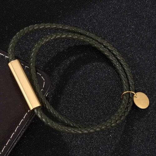 Trendy Bracelet for Men Multilayer Green Leather Bangles Magnetic Clasp Braided Wrap Bracelet Jewelry Wristband Gift BB0709
