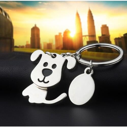 Cute Alloy Movable Dog Shaped Car Keychain Silver Color Alloy Bag Charm Keyring Metal Dog Pendant Key Ring bag holder For Women