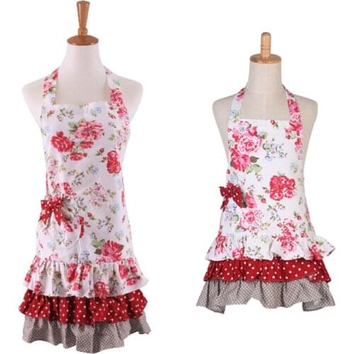 Mother & Daughter Apron Elegant Cotton-hemp Flower Lace Lady Girl Aprons Kitchen Housework Pinafore Floral Dress Stylish Bibs
