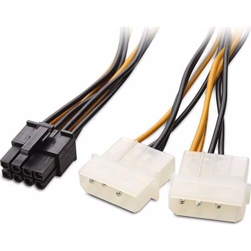 6 inch 2 x Molex 4 pin to 8-Pin PCI Express Video Card Pci-e ATX PSU Power Converter Cable - Molex to Pcie 8 pin (6+2) Adapter