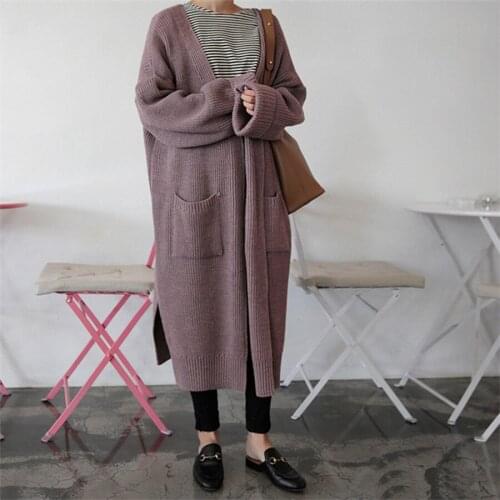 Fashion Long Cardigan Women 2021 Fashion Harajuku Loose Knit Sweater Women Casual Black Oversized Jacket Coat Autumn
