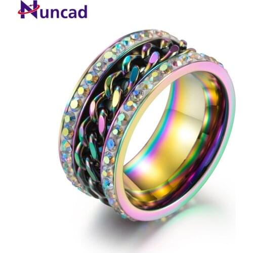 Stainless Steel Chain Rotatable Ring Titanium Steel Colorful Mens Ring Good Quality Titanium Steel Ring