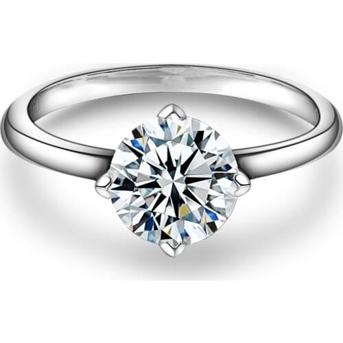 18k White Gold 4 Prong Setting 1 Carat Round Shape Moissanites Diamond Solitaire Engagement Rings For Women