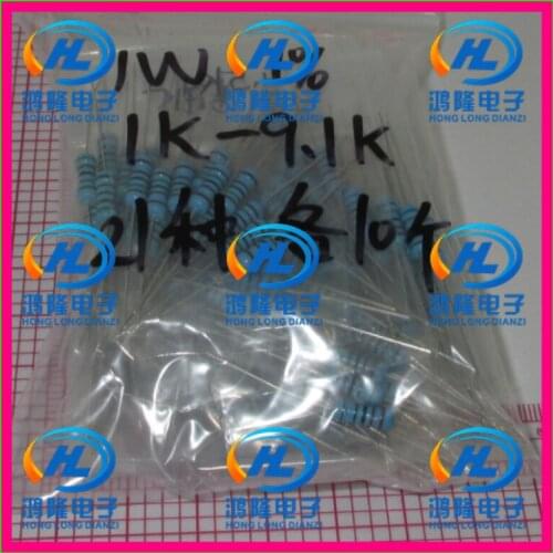 210PCS/lot 1K~9.1K Metal Film Resistor Kit Resistor Pack 1W 1% samples psck Assorted Kit 21values x10pcs