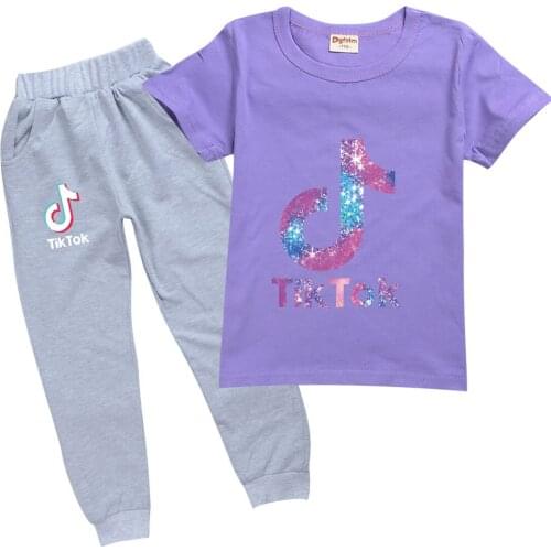 TIK TOK Boys clothes set kids Summer Children Clothing T Shirt+long Pant 2 PCS Sets cartoon sport suits