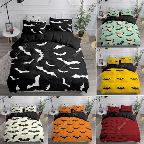 Euro 3D Bedding Set Halloween Bats Comforter Cover Black Inner Side Home Polyester Duvets Cover Double Bed 220x240 Children