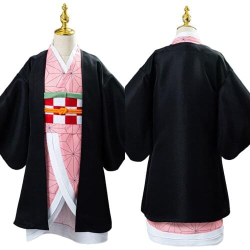 Anime Demon Slayer Kimetsu no Yaiba Kamado Nezuko Uniform Outfits Cosplay Costume for Kids Children