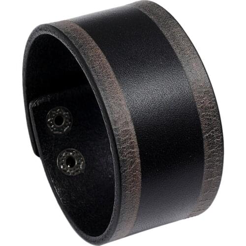 Punk Men Vintage Bracelet Three Color Flat Genuine Leather 38mm Wide Wrap Bangle Jewelry Geometric Cuff Jewelry Pulsera Hombre