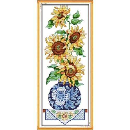 Sunflower in vase cross stitch kit flower 14ct printed fabric canvas stitching embroidery DIY handmade needlework
