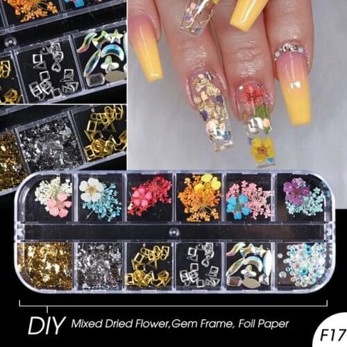 Eternal Life Flower Dry Flower Nail Rhinestone Mix Set Butterfly Aluminum Foil Shell Nail Art Decoration Manicure Accessories