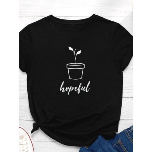 Hopeful Plant Print Women T Shirt Short Sleeve O Neck Loose Women Tshirt Ladies Fashion Tee Shirt Tops Clothes Camisetas Mujer