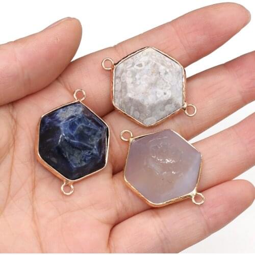 Natural Stone Connector Hexagon Section Exquisite Semi-Precious For Jewelry Making DIY Necklace Bracelet Accessory