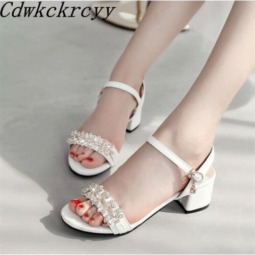 Summer New pattern Europe and America fashion High-heeled Women sandals white Beige black Rhinestone Sweet Women sandals 34-46