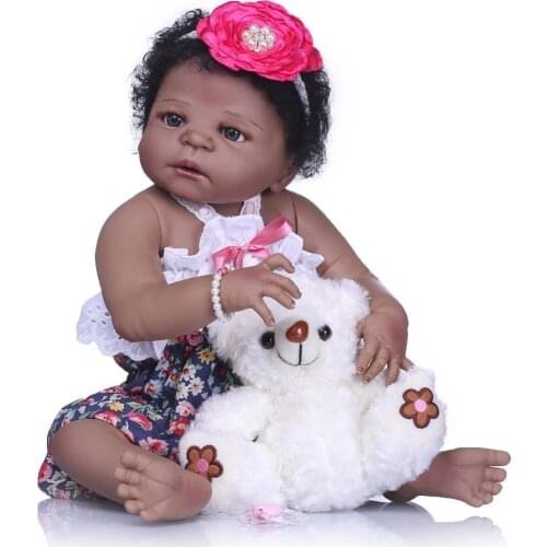 NPK Reborn Girl Dolls 23'' 57 cm black Girl So Truly Realistic Baby Doll Toy Full Silicone Body Waterproof Kids Playmates